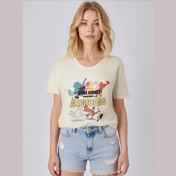 Disney Tops - Walt Disney The Aristocats T-Shirt Womens 3XL Cream Crew Neck Graphic Marie Cat